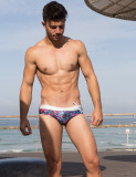 TAD Blue and Red Shapes on White Swim Briefs Swimwear