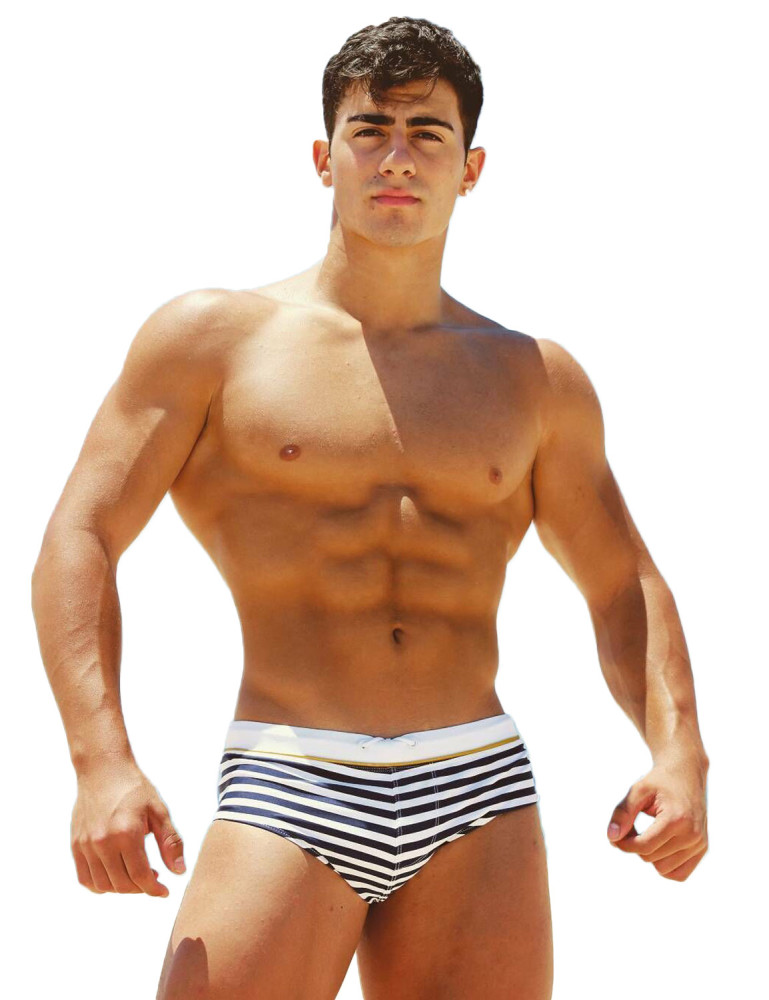 Striped Mens Swimwear Bikini Briefs