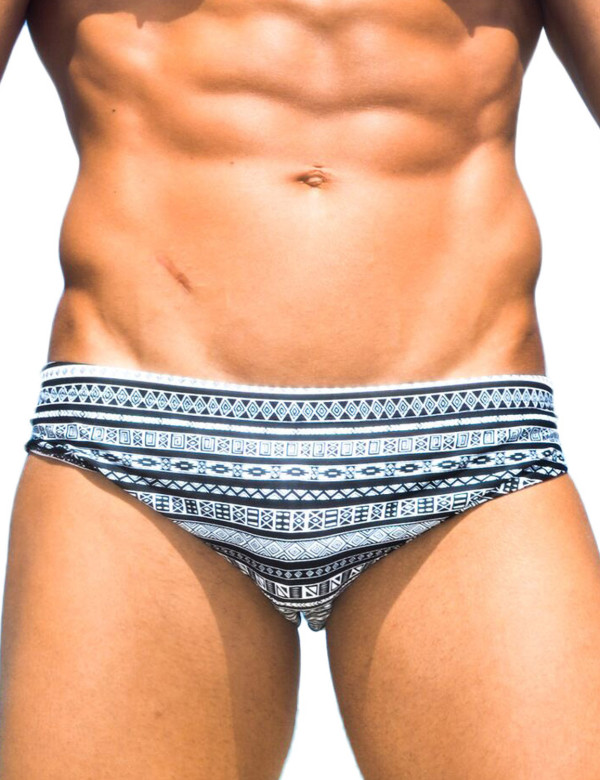 TAD Black and White Stripes and Shapes Racing Briefs Swimwear