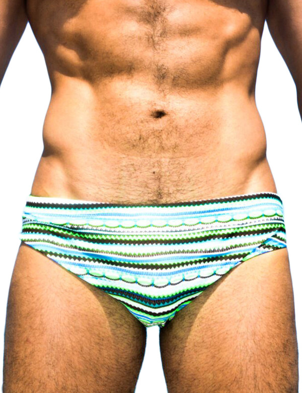 TAD Green Fun Stripes Racing Briefs Swimwear