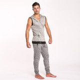Taddlee Brand Hooded Tank Top Cotton Mens Sleeveless Zip Up Gray Solid Waistcoat Gym Active Tees Hoodies Fitness Stretch