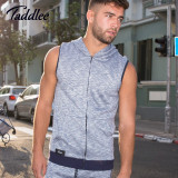 Taddlee Brand Hoodies Tank Top Men Sleeveless Zip-up Vest Active Gym Fitness Cotton Hooded Pocket Waistcoat Sweatshirt