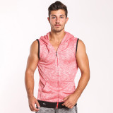 Taddlee Brand Hooded Tank Top Cotton Mens Sleeveless Zipper Red Solid Waistcoat Gym Active Tees Hoodies Fitness Stretch