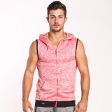 Taddlee Brand Hooded Tank Top Cotton Mens Sleeveless Zipper Red Solid Waistcoat Gym Active Tees Hoodies Fitness Stretch