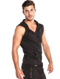 Taddlee Brand Men's Hooded Sleeveless Cotton Solid Black Color Active Hoodies Zip Up Pocket Tank Tops Men